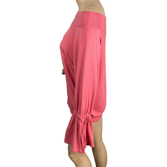 NWT Express One Eleven Pink Bell Tied Sleeve Off Shoulder Sweatshirt Pullover M - Picture 8 of 11
